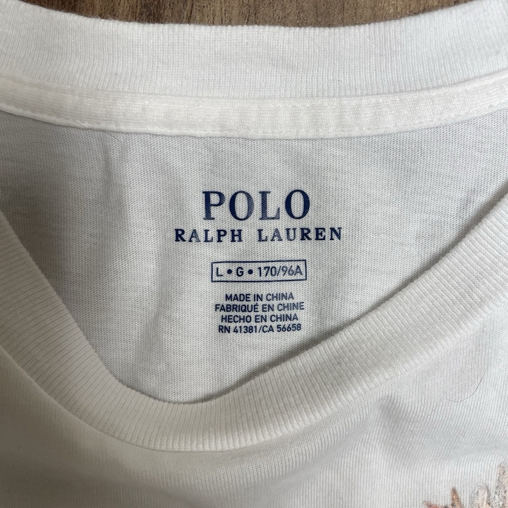 Polo Ralph Lauren Cotton White Graphic Floral Tee Shirt Short Sleeves Women's L - Picture 4 of 7